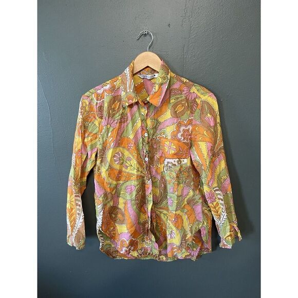 Zara Womens Multicolor Paisley Pattern Short Sleeve Button Up Shirt Size Medium - Picture 1 of 3